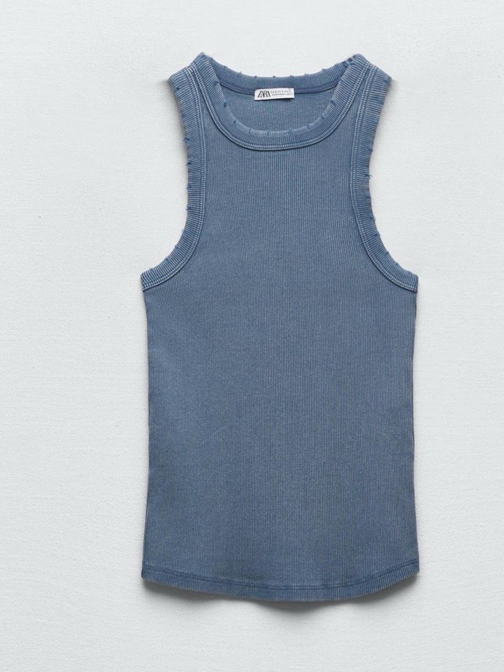 Zara Blue Washed Rip Tank Top